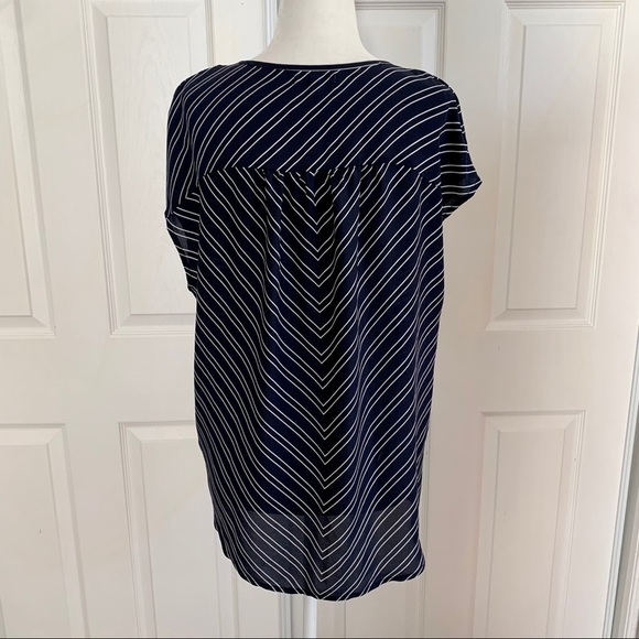 Maurices Navy Striped Short Sleeve Sheer Blouse - Picture 5 of 8